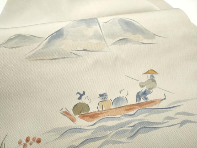 平和屋着物●塩瀬　九寸名古屋帯　作家物　人物風景文　正絹　逸品　CABJ5026hy