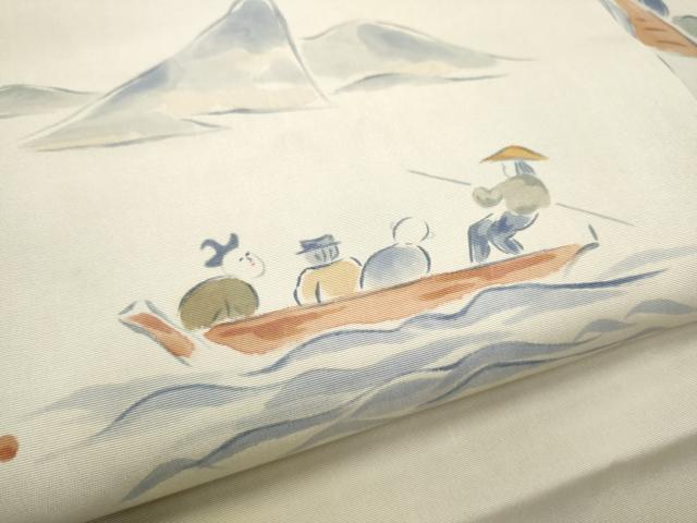 平和屋着物●塩瀬　九寸名古屋帯　作家物　人物風景文　正絹　逸品　CABJ5026hy