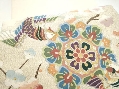 平和屋着物●爪搔き本綴れ　八寸名古屋帯　正倉院鳳凰枝梅文　金銀糸　正絹　逸品　CABJ5027hy