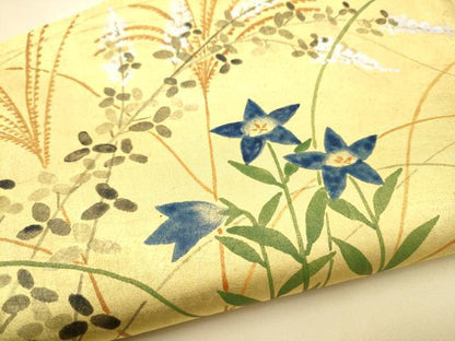 平和屋着物●塩瀬　九寸名古屋帯　草花文　金彩　正絹　逸品　CABJ5030hy