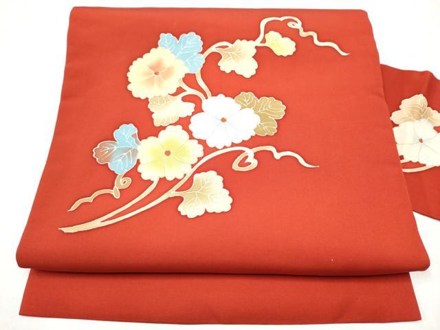 平和屋着物●塩瀬　九寸名古屋帯　枝花文　正絹　逸品　CABJ5031hy