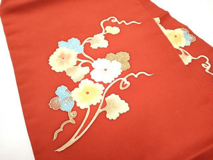 平和屋着物●塩瀬　九寸名古屋帯　枝花文　正絹　逸品　CABJ5031hy