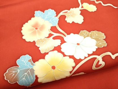 平和屋着物●塩瀬　九寸名古屋帯　枝花文　正絹　逸品　CABJ5031hy