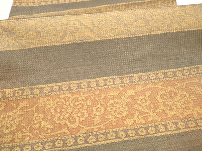 平和屋着物●全通柄袋帯　横段花唐草文　金糸　正絹　逸品　CABJ5039hy