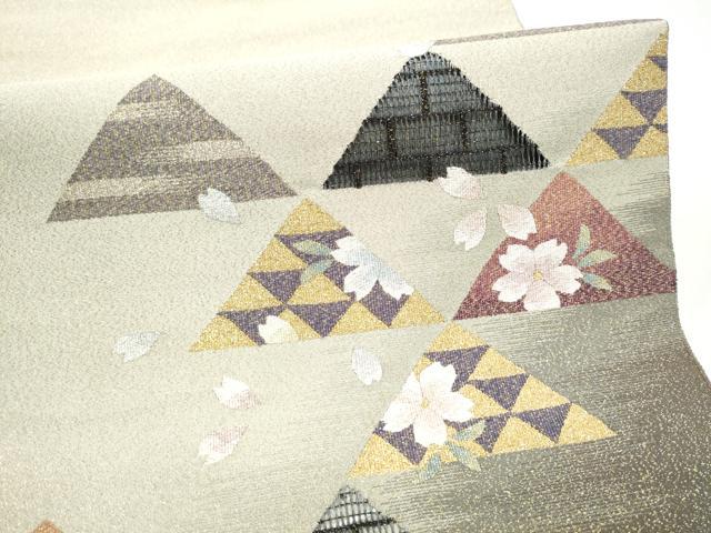 平和屋着物●爪搔き本綴れ　両面　太鼓柄袋帯　舞桜文　金糸　やまと誂製　正絹　逸品　CABJ5040hy