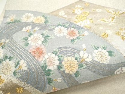 平和屋着物●太鼓柄袋帯　唐織　綴れ　花蝶文　金銀糸　正絹　逸品　CABJ5042hy
