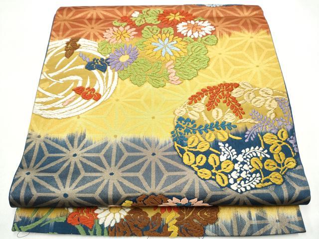 平和屋着物●六通柄袋帯　唐織　草花丸文　金糸　正絹　逸品　CABJ5043hy