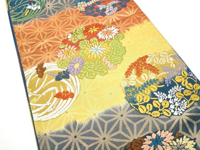 平和屋着物●六通柄袋帯　唐織　草花丸文　金糸　正絹　逸品　CABJ5043hy