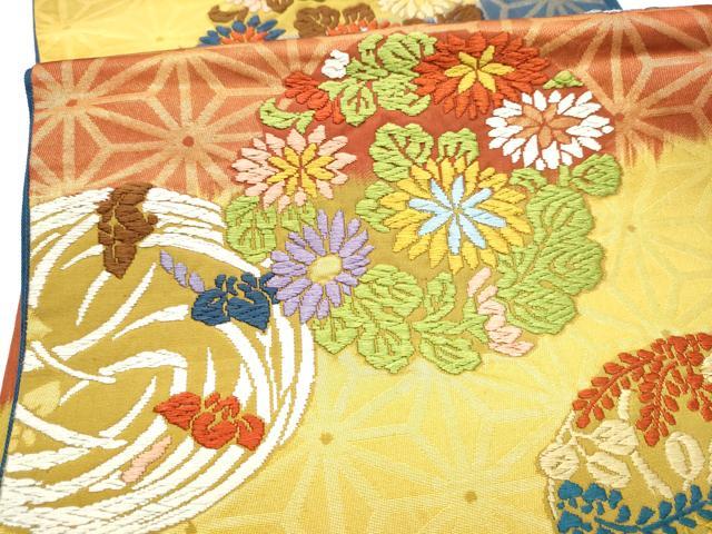 平和屋着物●六通柄袋帯　唐織　草花丸文　金糸　正絹　逸品　CABJ5043hy