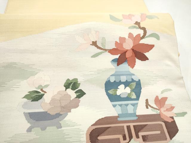 平和屋着物●太鼓柄袋帯　すくい織　陶器花文　正絹　逸品　CABJ5046hy