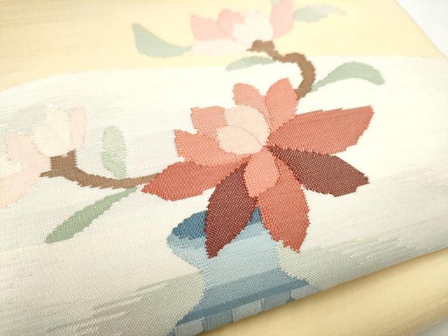 平和屋着物●太鼓柄袋帯　すくい織　陶器花文　正絹　逸品　CABJ5046hy