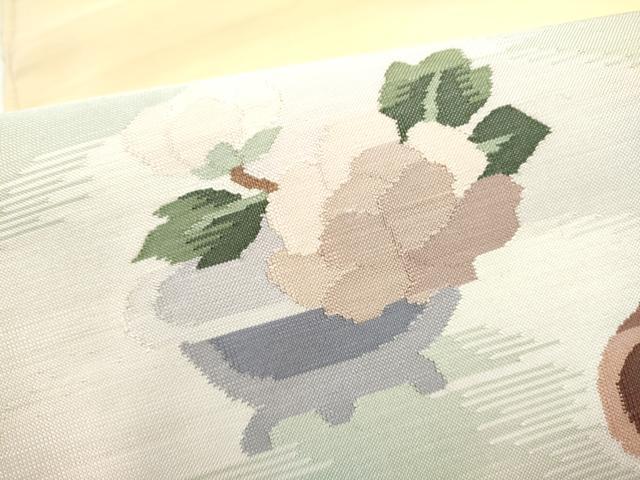 平和屋着物●太鼓柄袋帯　すくい織　陶器花文　正絹　逸品　CABJ5046hy