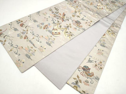 平和屋着物●六通柄袋帯　花喰鳥　金糸　正絹　逸品　CABJ5048hy