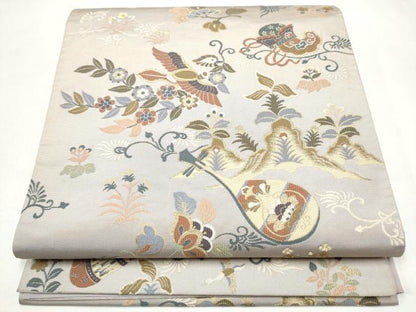 平和屋着物●六通柄袋帯　花喰鳥　金糸　正絹　逸品　CABJ5048hy