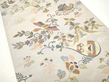 平和屋着物●六通柄袋帯　花喰鳥　金糸　正絹　逸品　CABJ5048hy