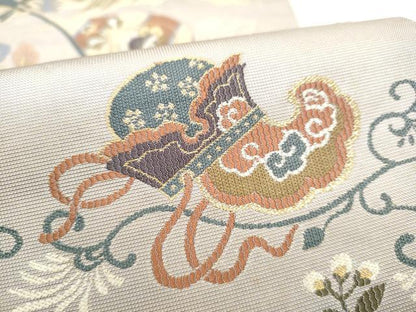 平和屋着物●六通柄袋帯　花喰鳥　金糸　正絹　逸品　CABJ5048hy