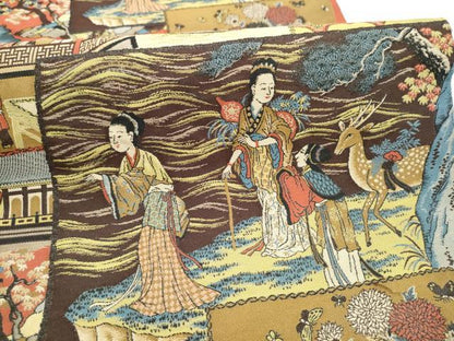 平和屋着物●山喜織物謹製　萬葉　紹巴　全通柄袋帯　人物文　正絹　逸品　CABJ5052hy