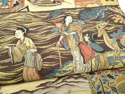 平和屋着物●山喜織物謹製　萬葉　紹巴　全通柄袋帯　人物文　正絹　逸品　CABJ5052hy