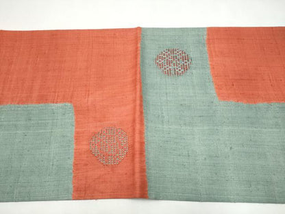 平和屋着物●太鼓柄袋帯　紬地　ドロンワーク　市松花丸文　正絹　逸品　CABJ5053hy