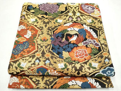 平和屋着物●六通柄袋帯　唐織　草木染　明五彩隋唐錦　金糸　正絹　逸品　CABJ5055hy