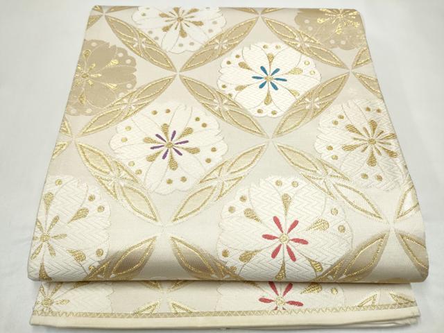 平和屋着物●六通柄袋帯　唐織　七宝花文　金糸　正絹　逸品　CABJ5058hy