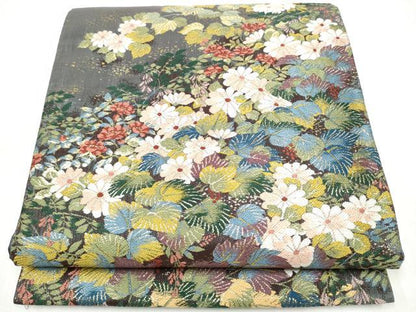 平和屋着物●西陣の老舗アート裕(津村織物)二代目・津村千太郎 　六通柄袋帯　唐織　草花文　金糸　証紙付き　正絹　逸品　CABJ5065hy