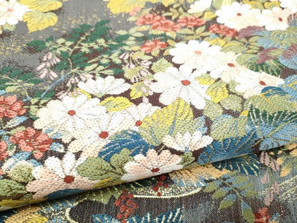 平和屋着物●西陣の老舗アート裕(津村織物)二代目・津村千太郎 　六通柄袋帯　唐織　草花文　金糸　証紙付き　正絹　逸品　CABJ5065hy