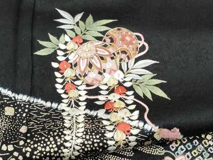 平和屋着物●訪問着　絞り　刺繍　草毬文　黒地　金彩　さが美扱い　正絹　逸品　CABJ5069hy