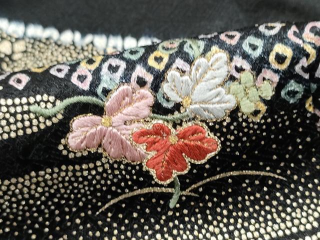 平和屋着物●訪問着　絞り　刺繍　草毬文　黒地　金彩　さが美扱い　正絹　逸品　CABJ5069hy