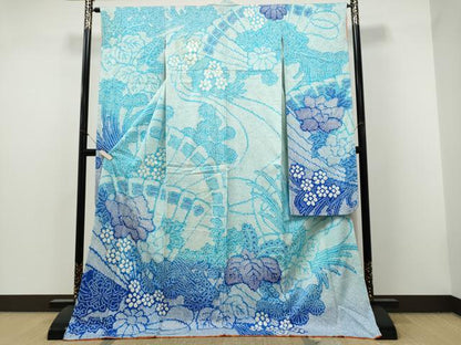 平和屋着物●豪華振袖　総絞り　檜扇舞花文　暈し染め　正絹　逸品　CABJ5074hy