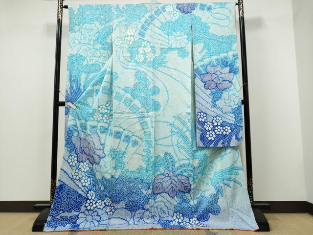 平和屋着物●豪華振袖　総絞り　檜扇舞花文　暈し染め　正絹　逸品　CABJ5074hy