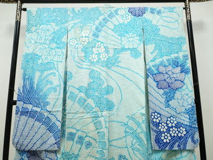 平和屋着物●豪華振袖　総絞り　檜扇舞花文　暈し染め　正絹　逸品　CABJ5074hy