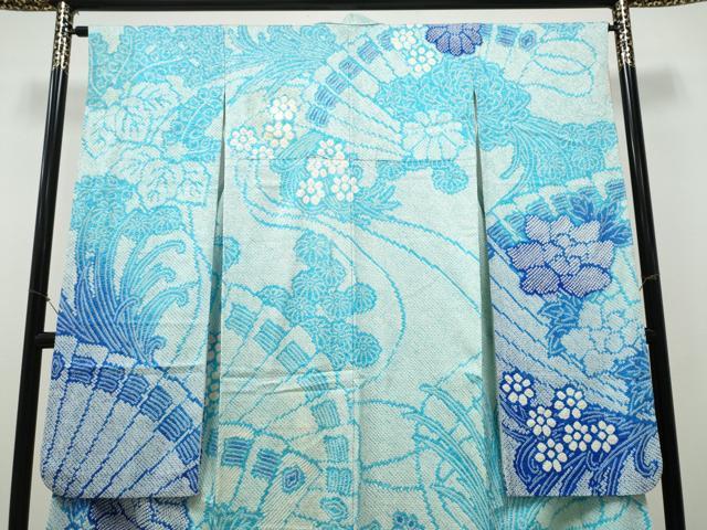 平和屋着物●豪華振袖　総絞り　檜扇舞花文　暈し染め　正絹　逸品　CABJ5074hy