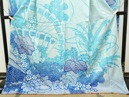 平和屋着物●豪華振袖　総絞り　檜扇舞花文　暈し染め　正絹　逸品　CABJ5074hy