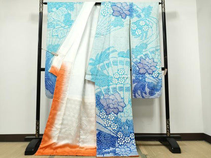 平和屋着物●豪華振袖　総絞り　檜扇舞花文　暈し染め　正絹　逸品　CABJ5074hy