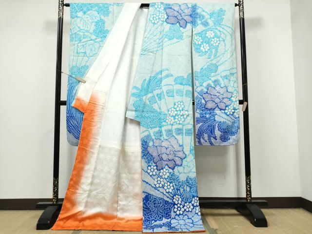 平和屋着物●豪華振袖　総絞り　檜扇舞花文　暈し染め　正絹　逸品　CABJ5074hy