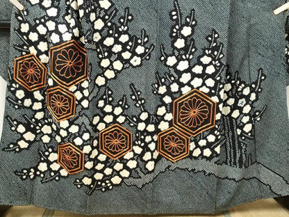 平和屋着物●豪華振袖　総絞り　駒刺繍　枝梅文　黒地　正絹　逸品　CABJ5075hy