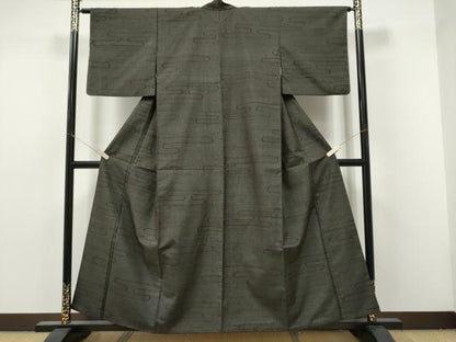 平和屋着物●結城紬　120亀甲　エ霞文　正絹　逸品　CABJ5077hy