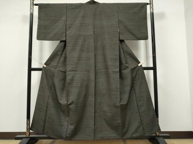 平和屋着物●結城紬　120亀甲　エ霞文　正絹　逸品　CABJ5077hy