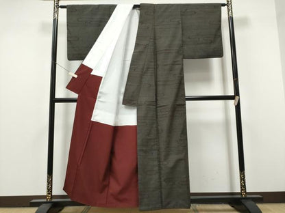 平和屋着物●結城紬　120亀甲　エ霞文　正絹　逸品　CABJ5077hy