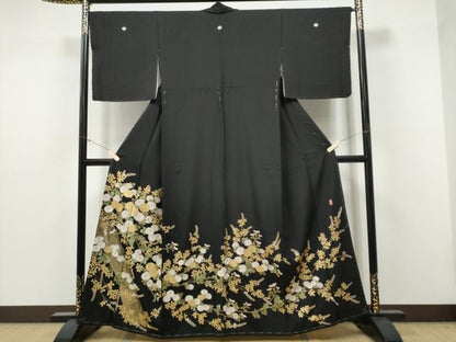 平和屋着物●豪華黒留袖　駒刺繍　萬寿染　渡橋菊文　金彩　正絹　逸品　未使用　CABJ5078hy