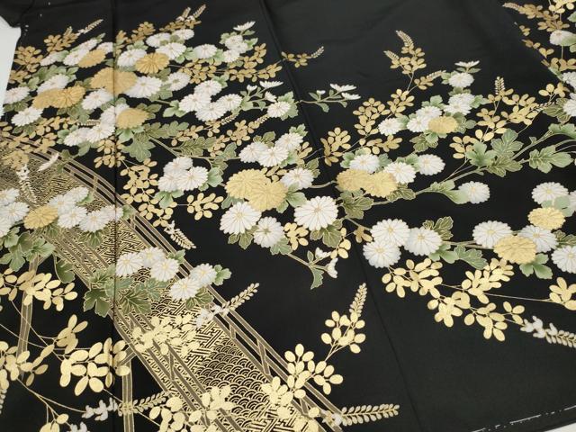平和屋着物●豪華黒留袖　駒刺繍　萬寿染　渡橋菊文　金彩　正絹　逸品　未使用　CABJ5078hy