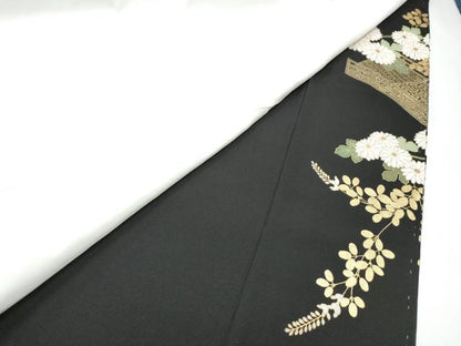 平和屋着物●豪華黒留袖　駒刺繍　萬寿染　渡橋菊文　金彩　正絹　逸品　未使用　CABJ5078hy
