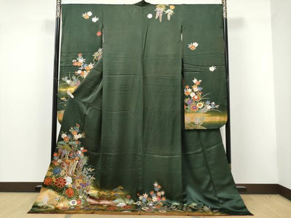 平和屋着物●豪華振袖　駒刺繍　御所車花文　暈し染め　金彩　正絹　逸品　CABJ5079hy