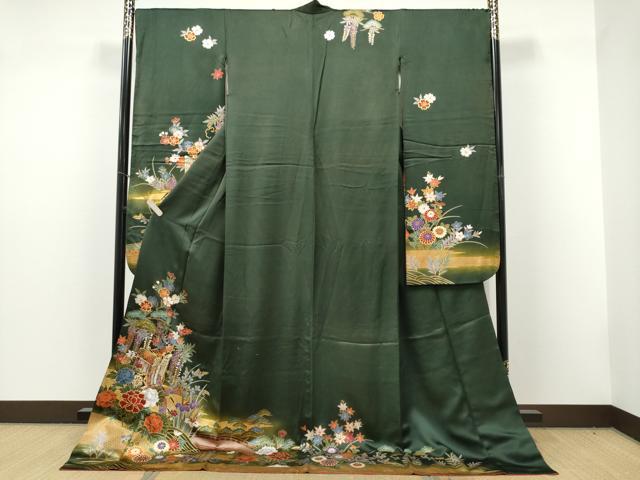 平和屋着物●豪華振袖　駒刺繍　御所車花文　暈し染め　金彩　正絹　逸品　CABJ5079hy