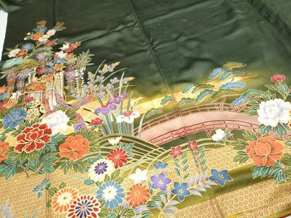 平和屋着物●豪華振袖　駒刺繍　御所車花文　暈し染め　金彩　正絹　逸品　CABJ5079hy