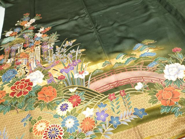 平和屋着物●豪華振袖　駒刺繍　御所車花文　暈し染め　金彩　正絹　逸品　CABJ5079hy