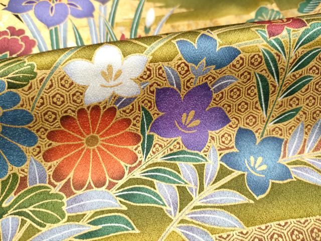 平和屋着物●豪華振袖　駒刺繍　御所車花文　暈し染め　金彩　正絹　逸品　CABJ5079hy