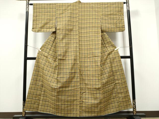 平和屋着物●上質な紬　格子柄　正絹　逸品　CABJ5080hy