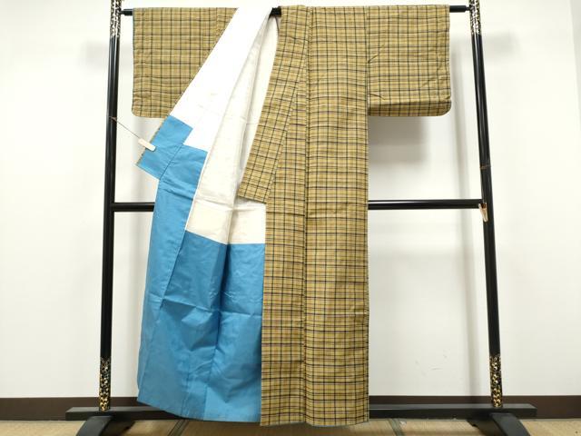 平和屋着物●上質な紬　格子柄　正絹　逸品　CABJ5080hy